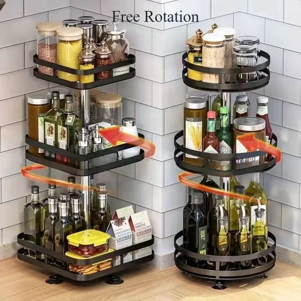 360°Rotation Spice Storage Rack Save Space High-capacity Kitchen Seasoning Holder Modern Simplicity Rotatable Kitchen Organizer