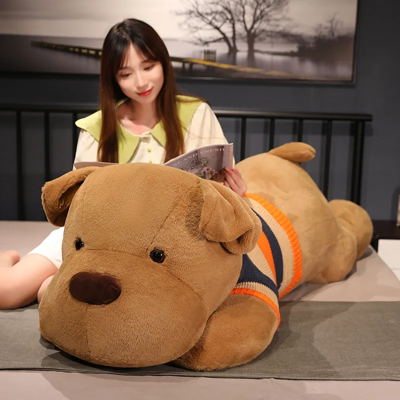 Giant 70/100CM Lying Dog With Sweater Plush Toys Kawaii Lying Husky Pillow Stuffed Soft Animal Dolls Boys Girls Gift