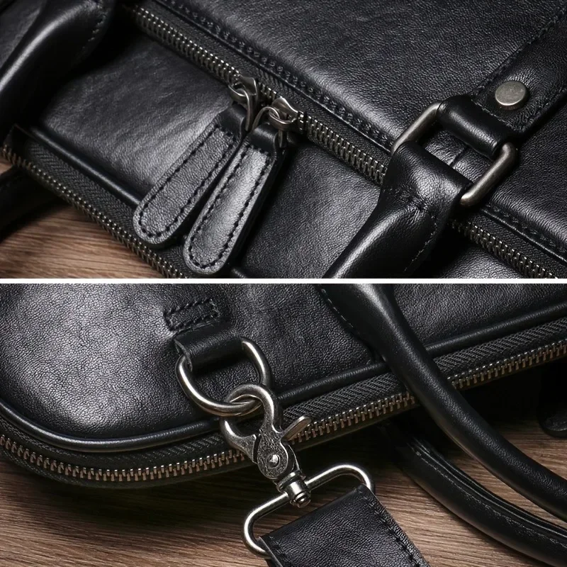 Luxury 15.6 Inch Men's Genuine Leather Laptop Briefcase, Executive Business Office Handbag & Portfolio Bag