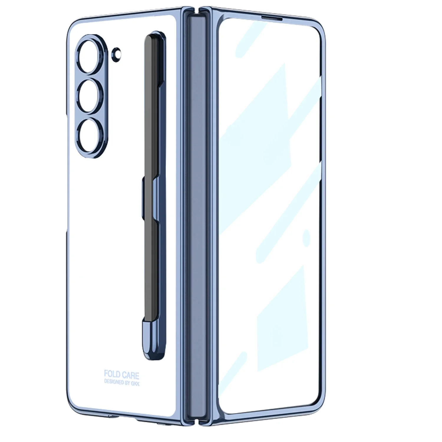 For Samsung Galaxy Z Fold 5 Case Electroplated Transparent With Pen Slot Tempered Film Hard Protector Shockproof Folding Cover