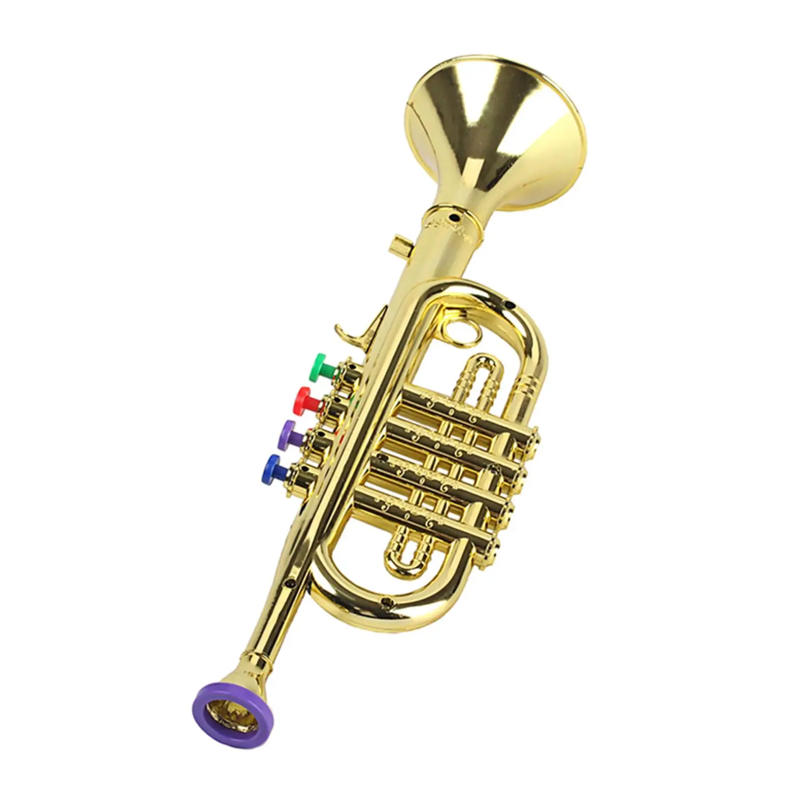 Gold 14-1/2 Inch Trumpet with 4 Colored Keys, Musical Wind Instrument Music Toys for Kids, Learning & Entertainment