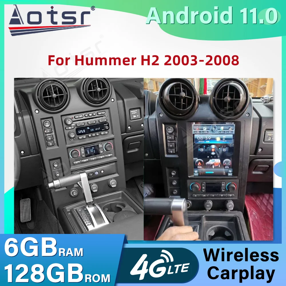 Android 12 8G+256GB For Hummer H2 2004-2009 Tesla Style Car GPS Navigation Head Unit Multimedia Player Auto Radio Tape Recorder