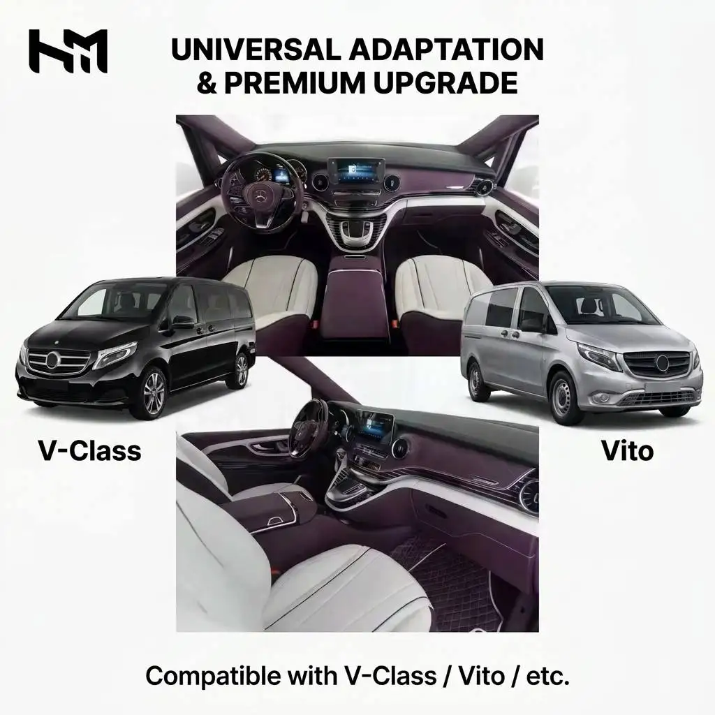 OEM ODM 13L Console Fridge for Mercedes V-Class Vito 1326mm Armrest Box Touchscreen Logo Ambient Light Kit