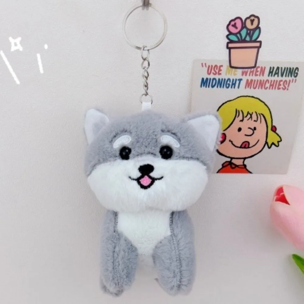 

Lovely Fluffy Akita Dog Keychain Soft Fur Plush Stuffed Doll Pendant Yellow Cartoon Animal Key Ring Kids