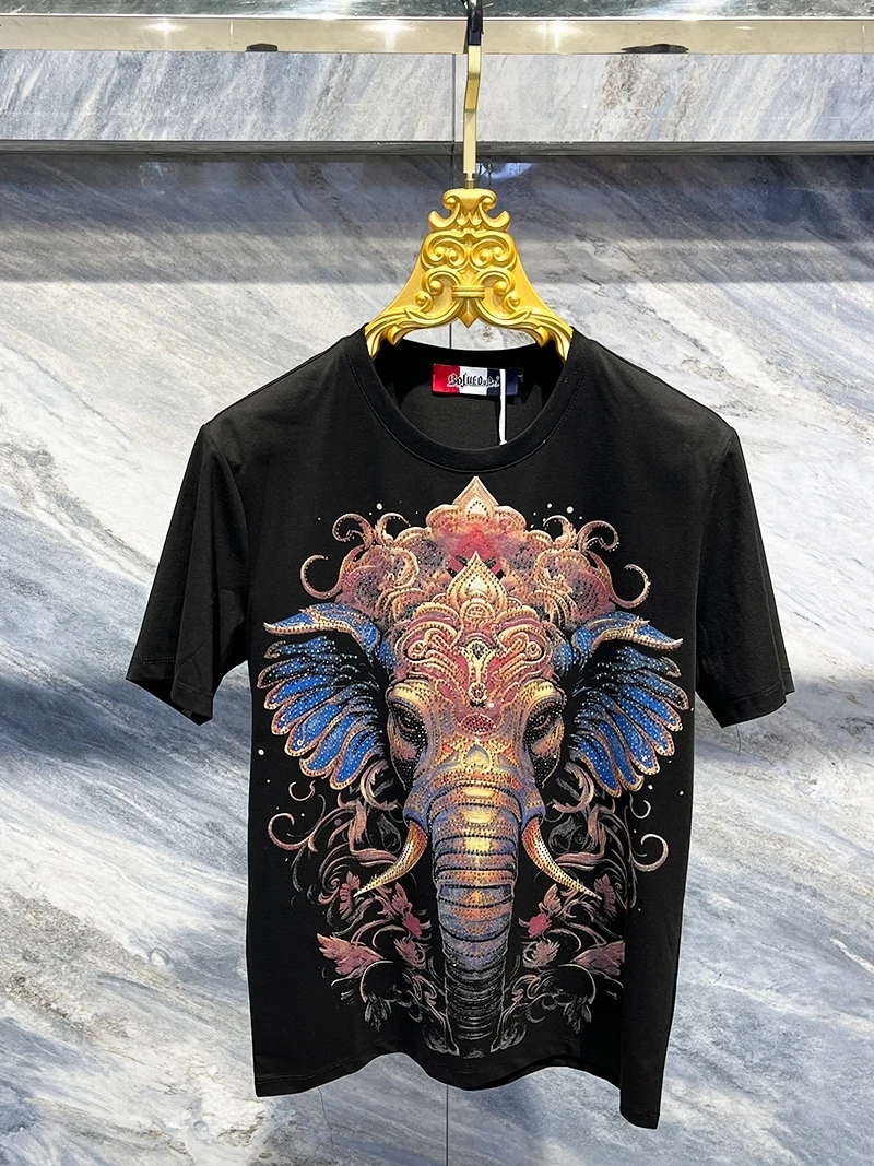 

Casual round Ne ort Sve T-irt Men's Faion Simple Print Rhinestone Summer New Sle Versatile European Sle Clothing