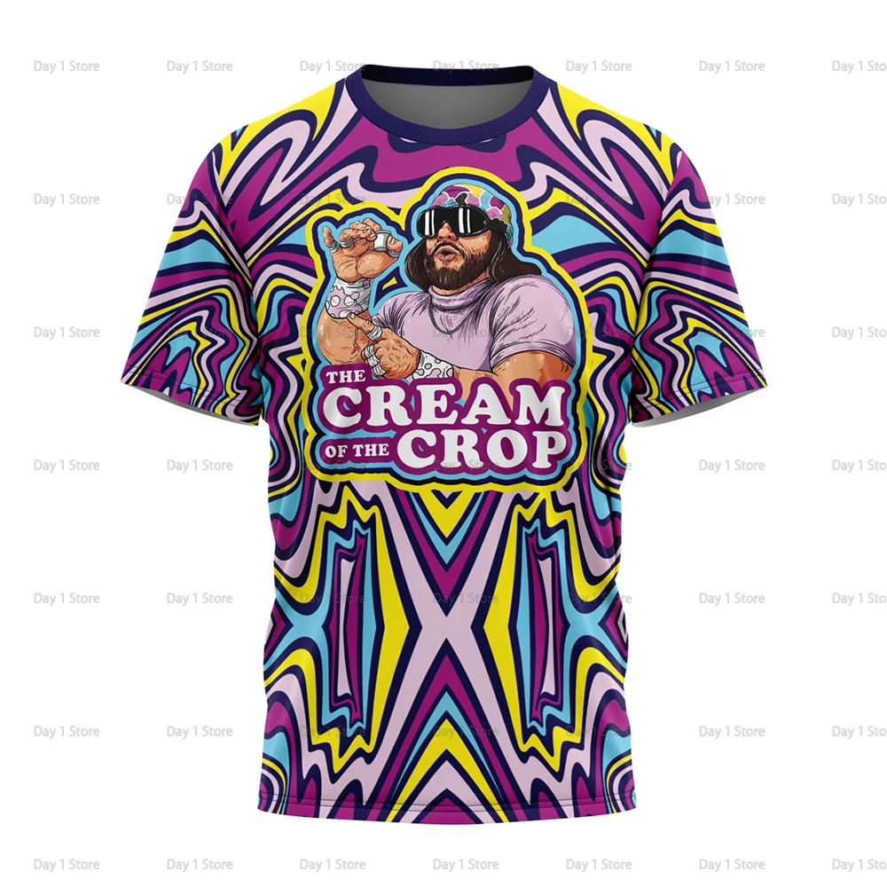 مفتول العضلات رجل كريم المحاصيل راندي سافاج تي شيرت للرجال ثلاثية الأبعاد الرياضة سريعة الجافة قصيرة الأكمام المحملة اليومية عادية المتضخم تي شيرت