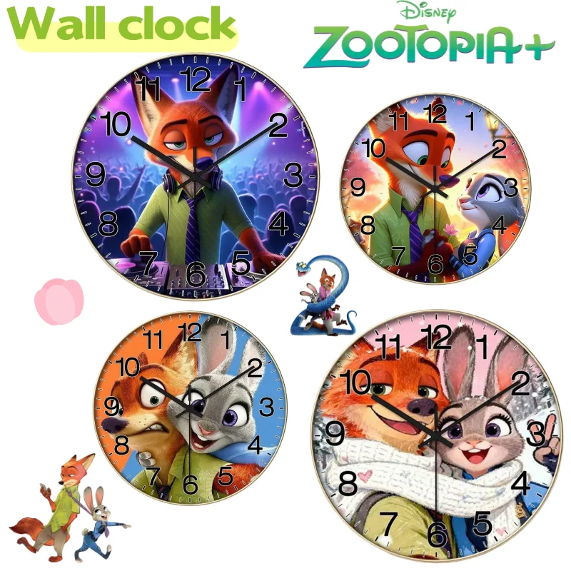 

Бесшумные настенные часы Disney Zootopia Judy Nick с героями мультфильмов, декоративные часы для гостиной, без сверления, круглые кварцевые часы, простые и стильные