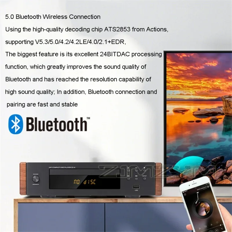 CD-6 Home High Fidelity Fever Bluetooth CD Player Digital Output Imported Movement Lossless USB Decoding