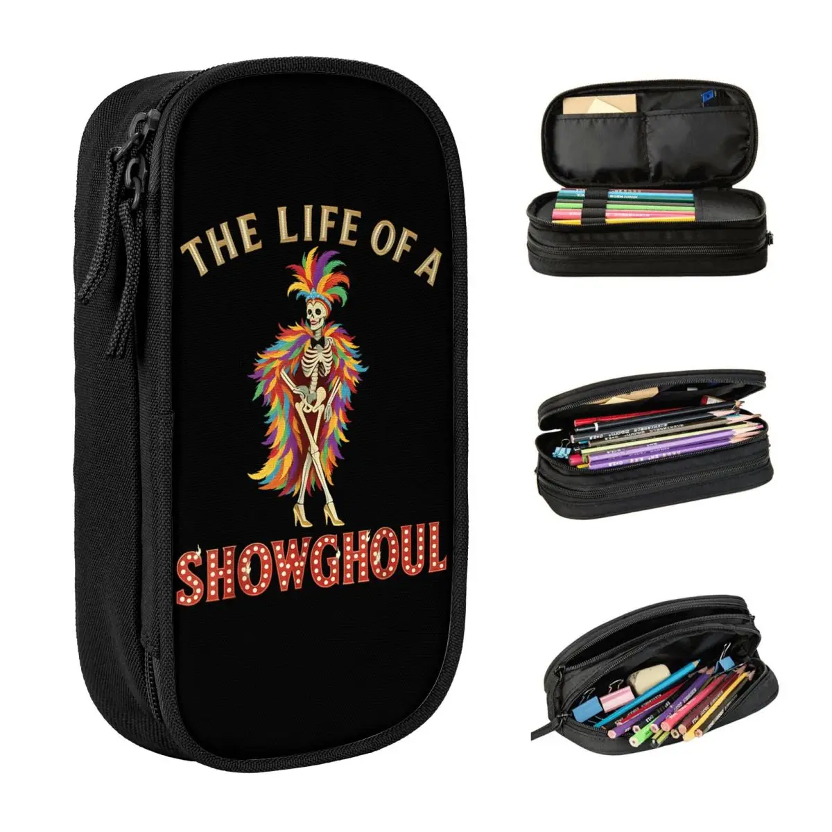 The Life Of A Showghoul Retro Halloween Show Skeleton Girl Pencil Case Students Vintage Pencil Pouch Design School Pencil Cases
