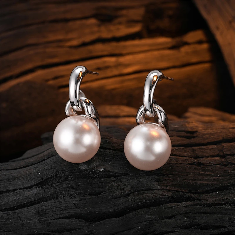 

925 Sterling Silver French Crystal Pearl Stud Earrings for Women Fashion Minimalist Geometry Earrings Wedding Elegant Jewelry