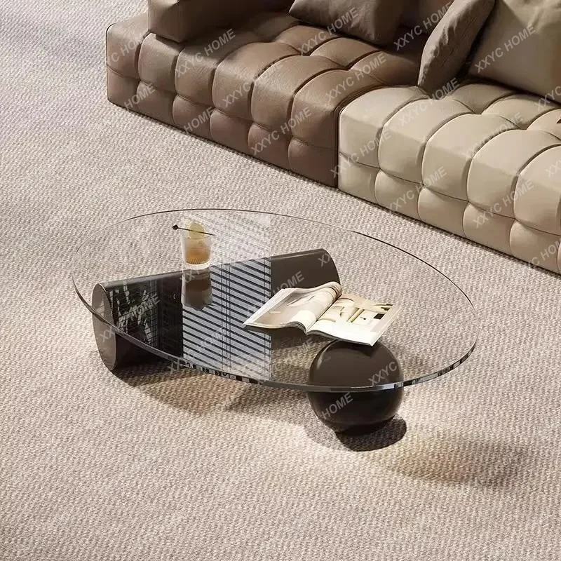 XX XMinimalist Creative Glass Coffee Table Modern Sofa Edge Few Oval Household Tea Table Transparent Tempered Glass