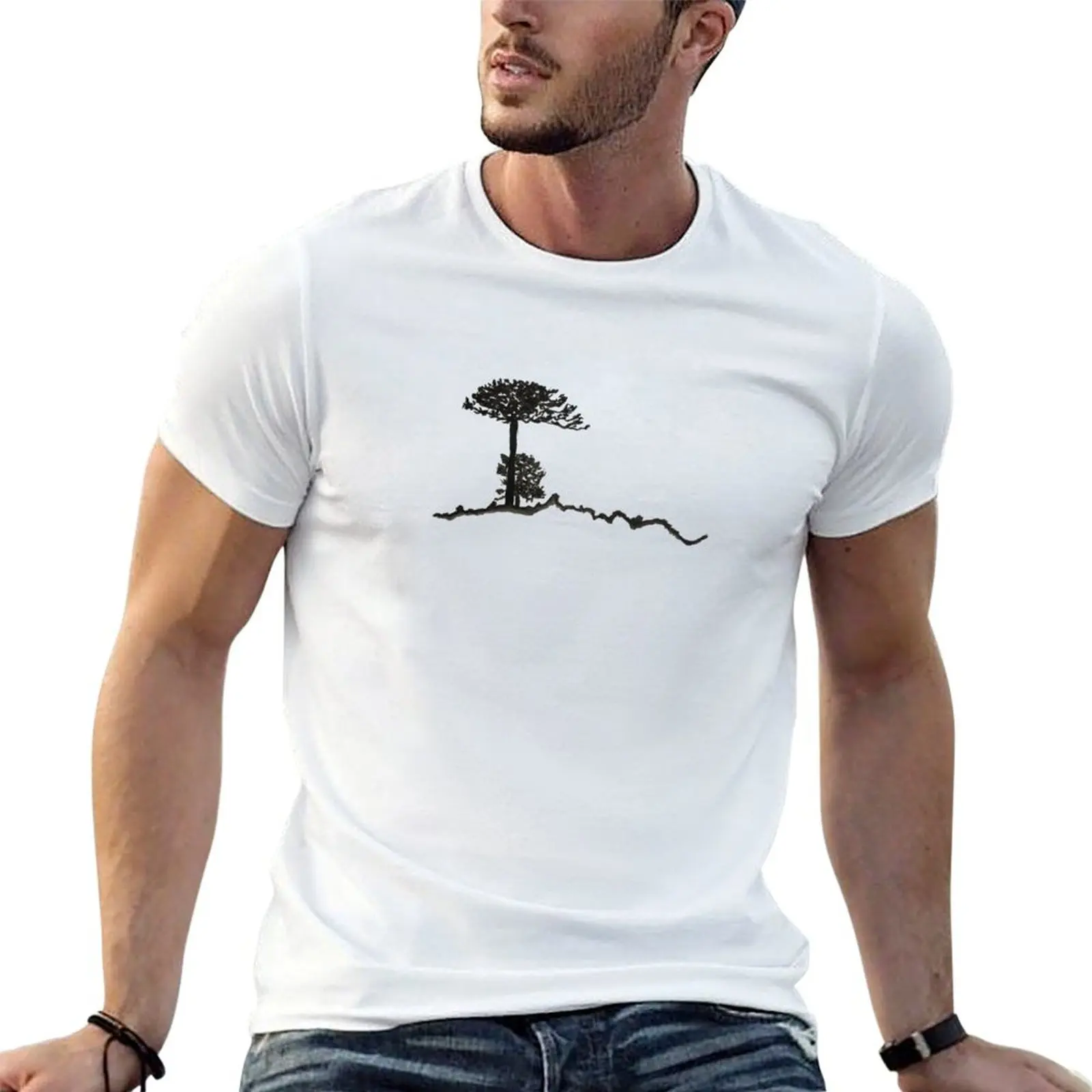 Camiseta con estampado de Araucaria chilena en acuarela, camisetas de algodón para hombre, camiseta 100% de algodón para hombre, camiseta personalizada
