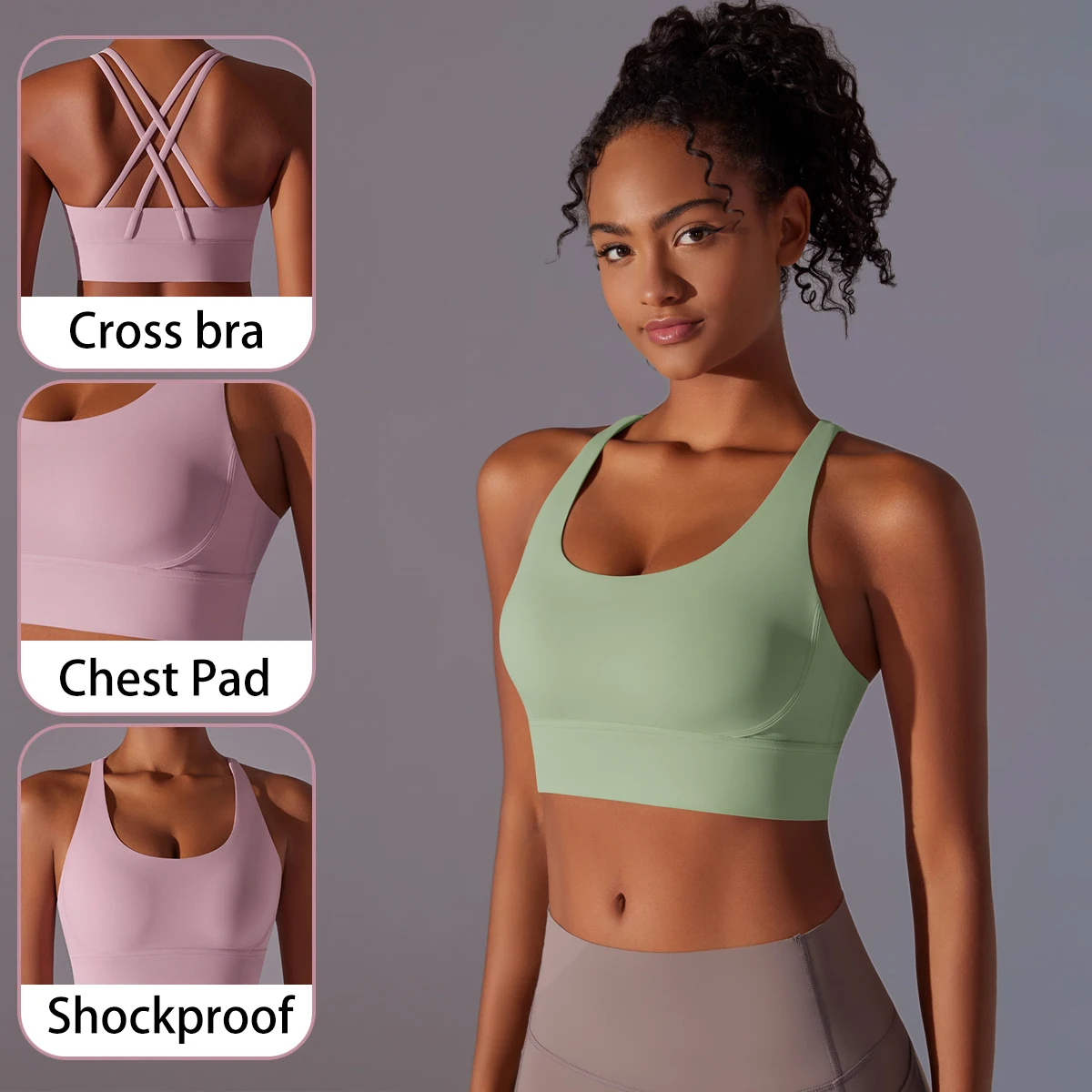 1PC Seamless Yoga Bra for Woman Solid Color Gather Shockproof Workout Top Sports Underwear Fitness Training Top Cross Bra