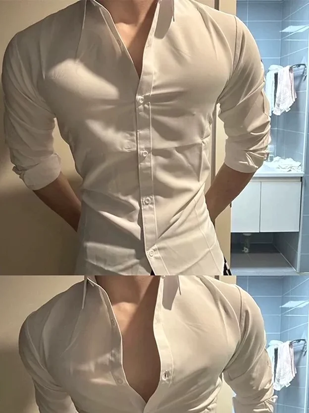 

Neapolitan White Long Sve irt Men's Slim Fit Casual Workwear irt Muscle Defn Mature Sle Non-iron Treaent