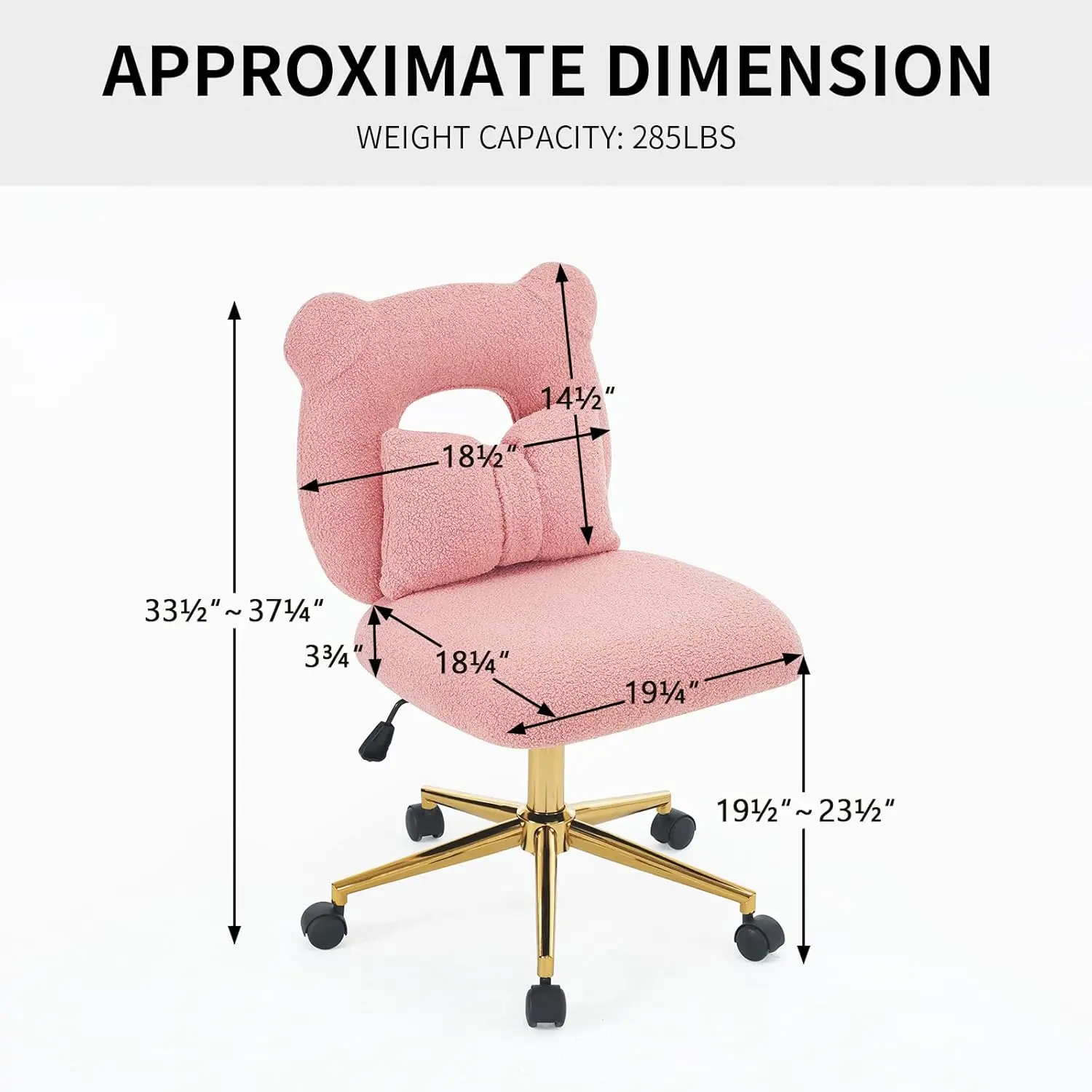 Swivel Desk Chair Cute Pink Faux Fur Cuddly Vanity Chair for Dorm or Bedroom kawaii Backrest & Lumbar Pillow