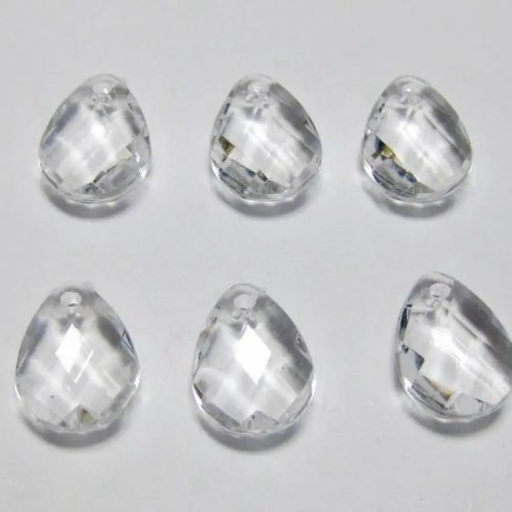 100 Clear Acrylic Faceted TearDrop Charms Pendants Top Drilled 17mm