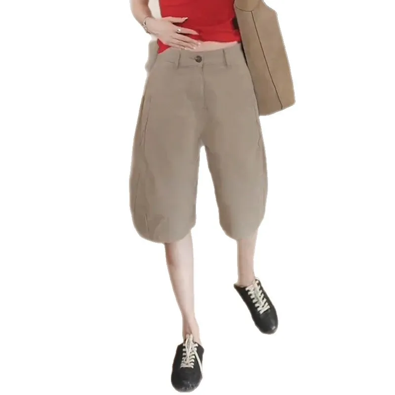 شورت كلاسيكي بلون سادة للنساء، شورت صيفي بسيط عالي الخصر وفضفاض ومتعدد الاستخدامات #5