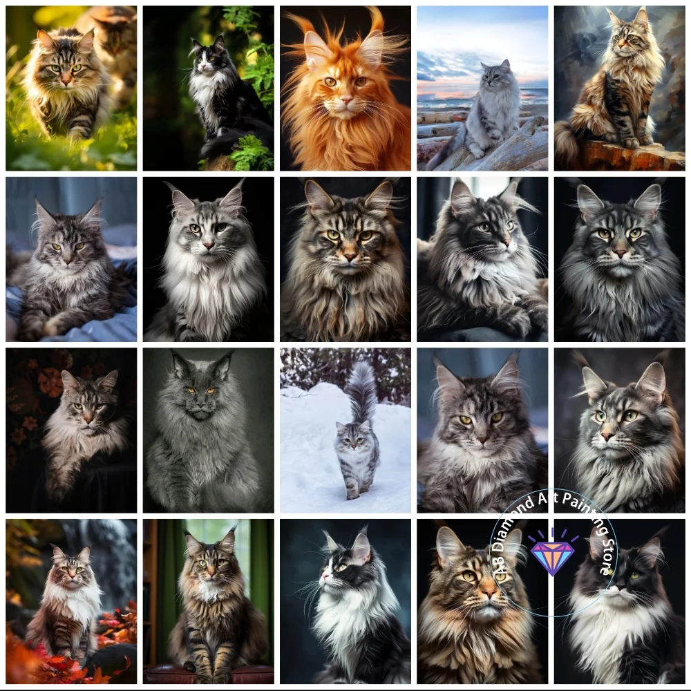 

New Maine Coon AB Diamond Painting Kit Square Round Diamond 5D DIY Cat Cross Embroidery Handmade Art Exquisite Gift Home Decor