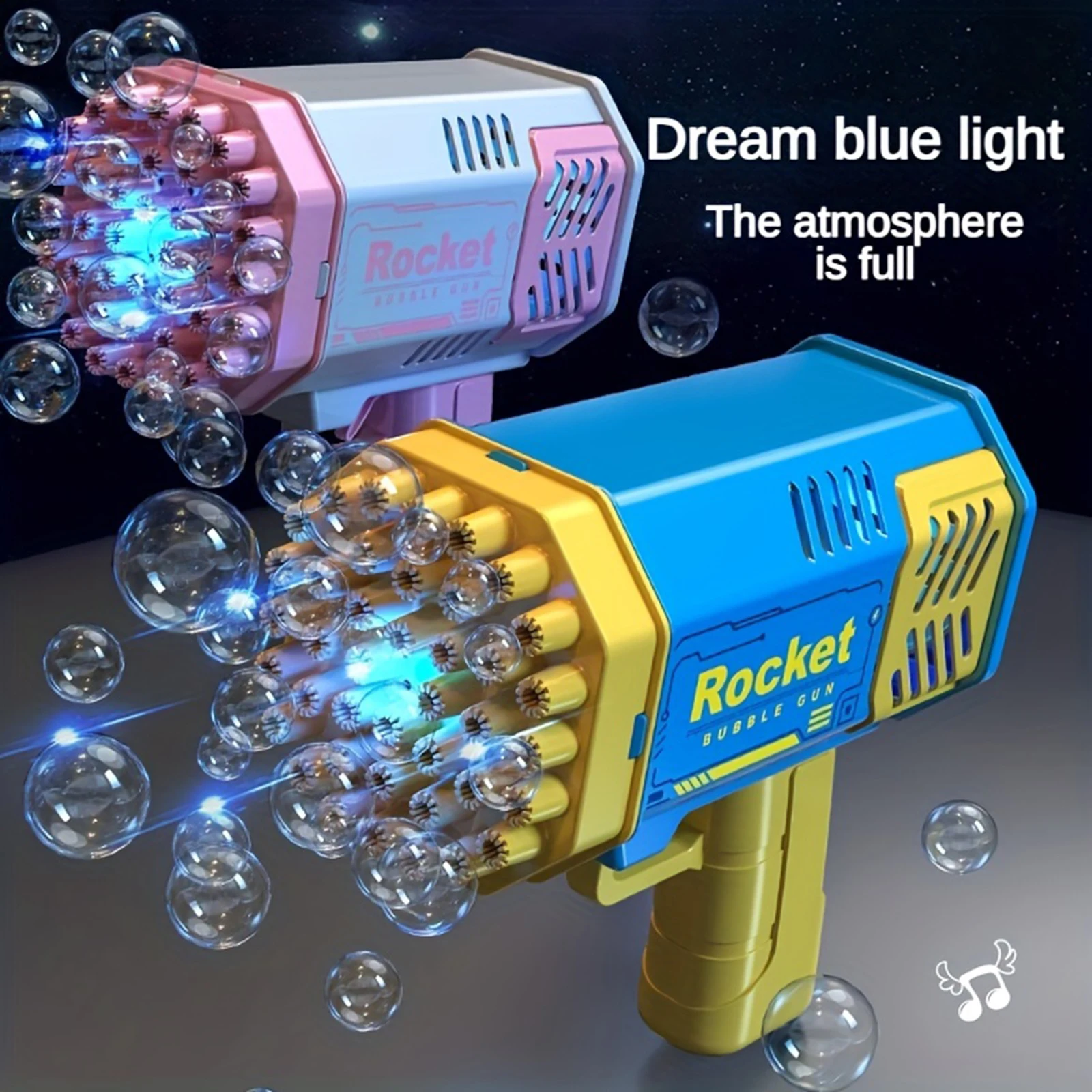 One Pack Of Children\'s 40 Holes Rocket Launcher Handheld Portable Electric Automatic Bubble Gun LED Light For Boys And Girls