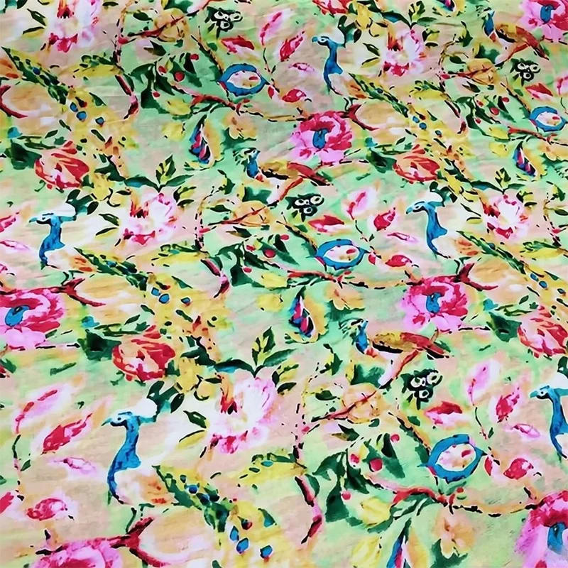 1 meter 60% Mulberry Silk 40% Linen 15 momme Silk Fabric Yellow Floral Printed 140cm 55