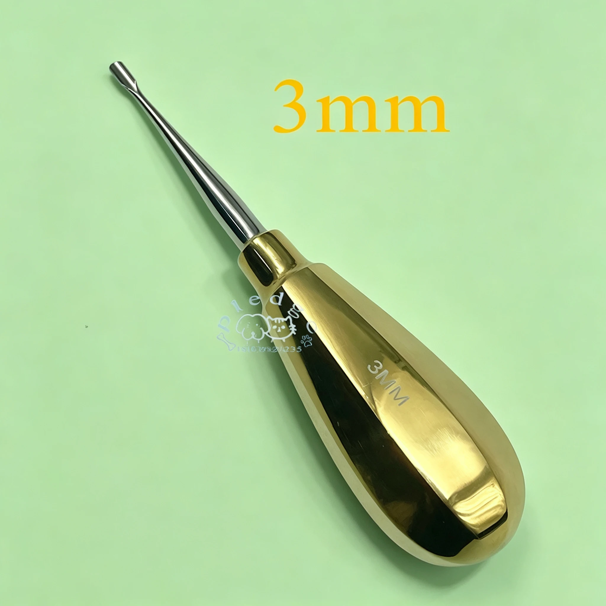 Tierärztlicher Zahnlifter mit Goldgriff, kurzer Griff, geflügeltes Design, professionelles Werkzeug für die Zahnchirurgie von Katzen und Hunden. – Detail 3
