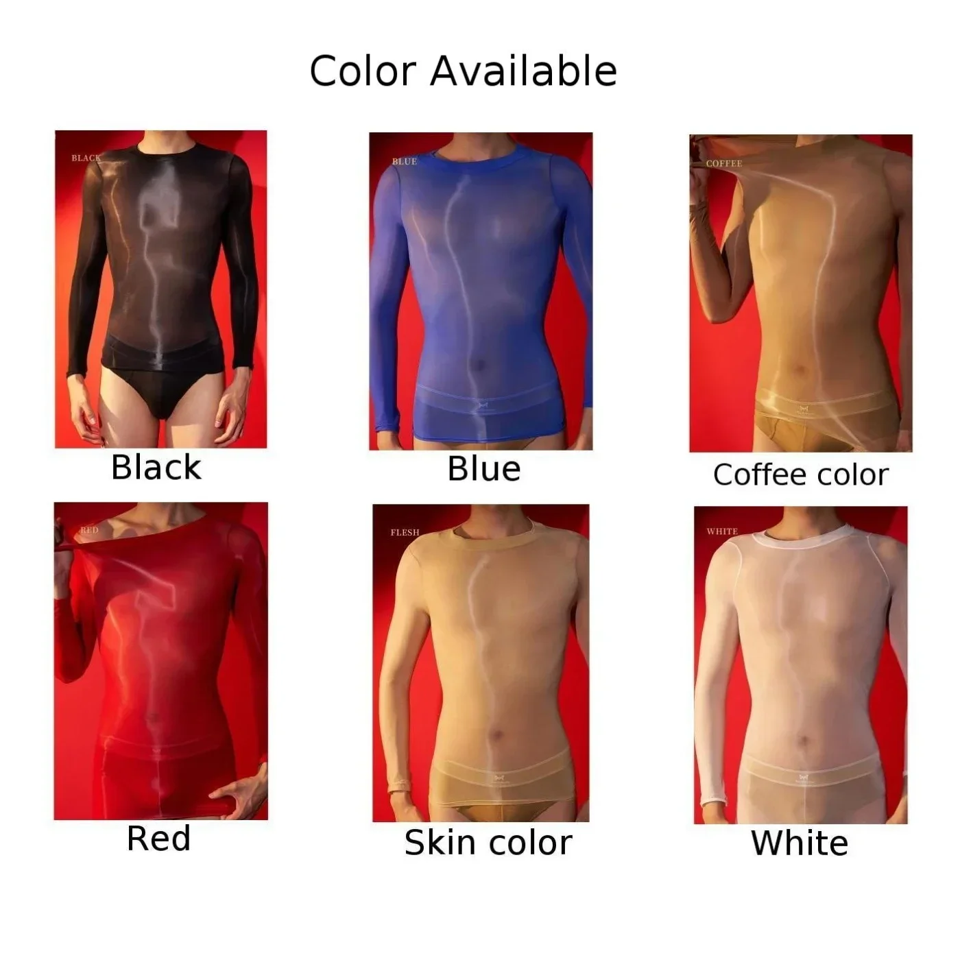 Sexy Lingerie Men Women Oil Long-Sleeve Tight Oily See-Through Swimsuit Top Silky Smooth High Elastic Erotic Men\'s Bodysuits