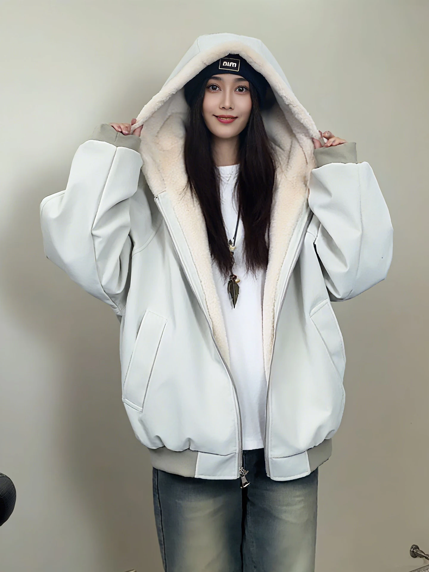 معطف شتوي للرجال من Thiened Fce مبطن بقلنسوة من جلد البولي يوريثان معطف من القطن مع ياقة من الفرو ملابس خارجية غير رسمية للشباب #2