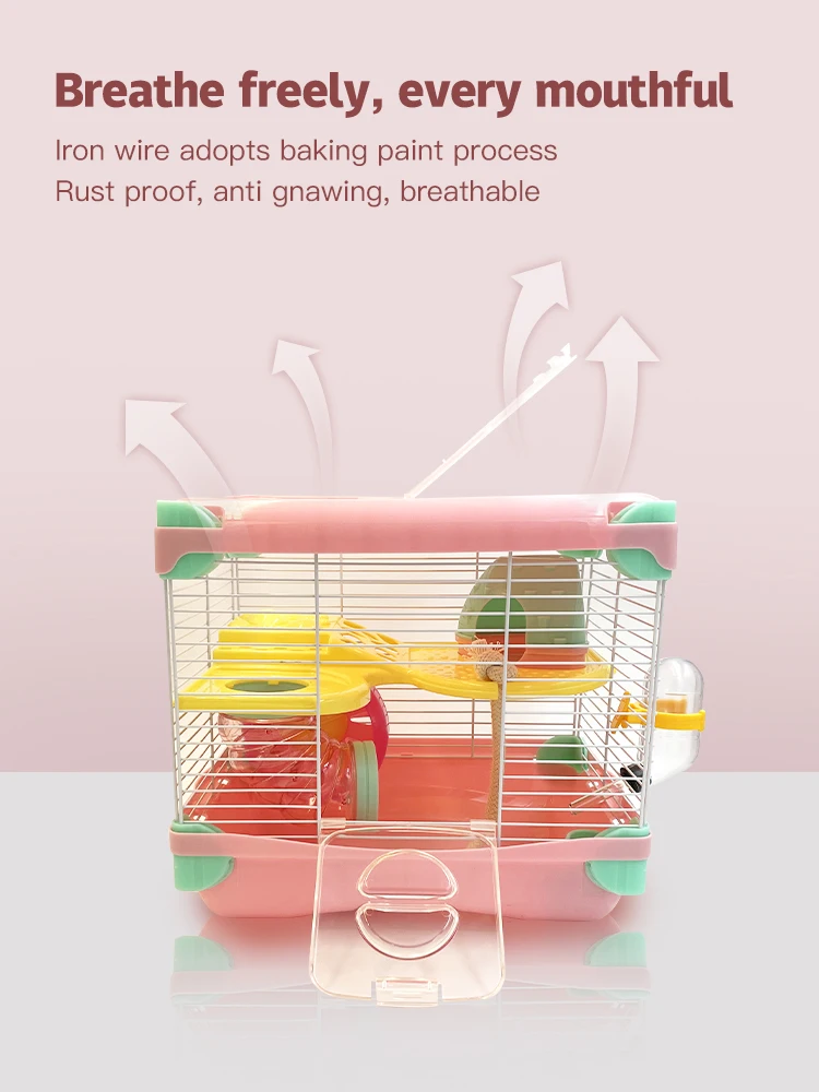 Hamster Cage 2 Layers with Tunnels, Exercise Wheel and Hideout, Travel Small Animal Cage with Portable Carry Handle, Hamsters Ca