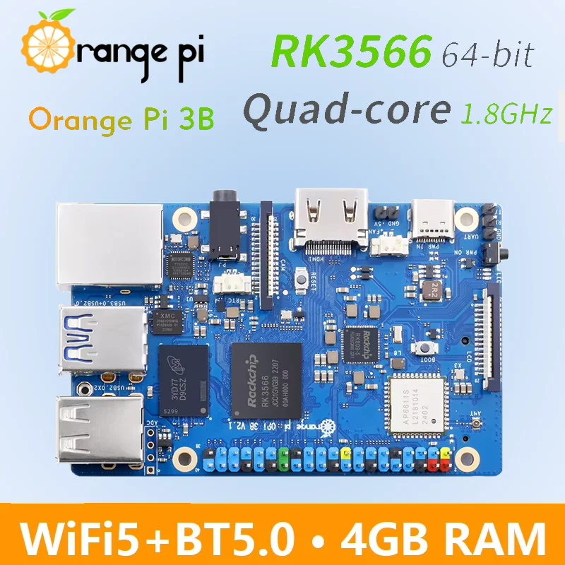 Orange Pi 3B 4 GB Ram LPDDR4 Rockchip RK3566 Mini PC WiFi5+BT5.0 BLE M2 SSD Single Board Computer Orangepi 3B Board
