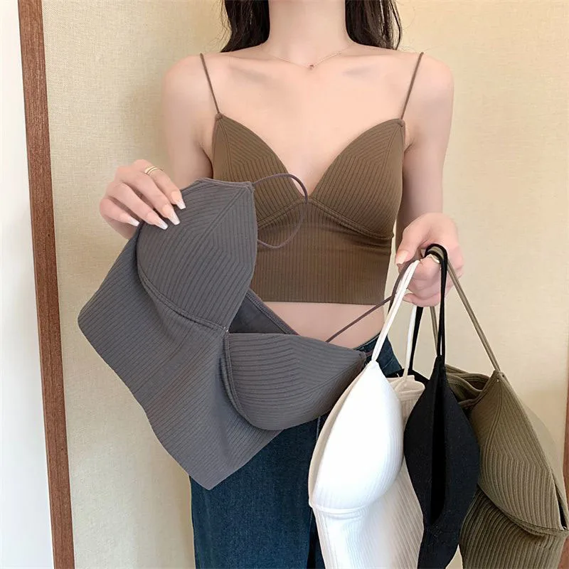 Nice Women Camis Clothing Tops Tank Suspender Women's Inner Layer Integrated Pad Gathered Bra Bottom Outer Wear Chest Wrapping V