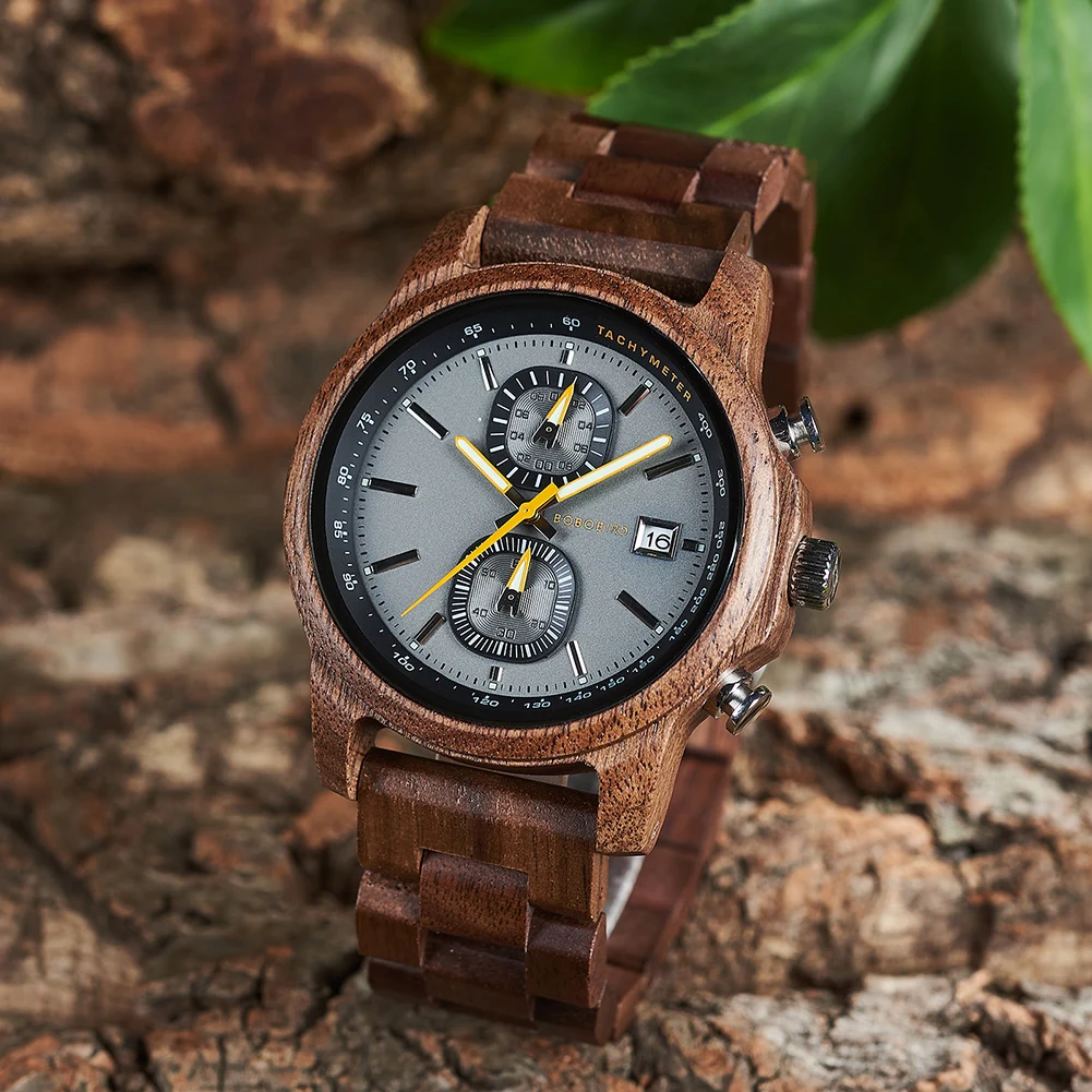 BOBO BIRD Men's Watches Clock Casual Wrist Watch Nature Walnut Wood Quartz Timepieces Chronograph Relogios Masculino in Gift Box