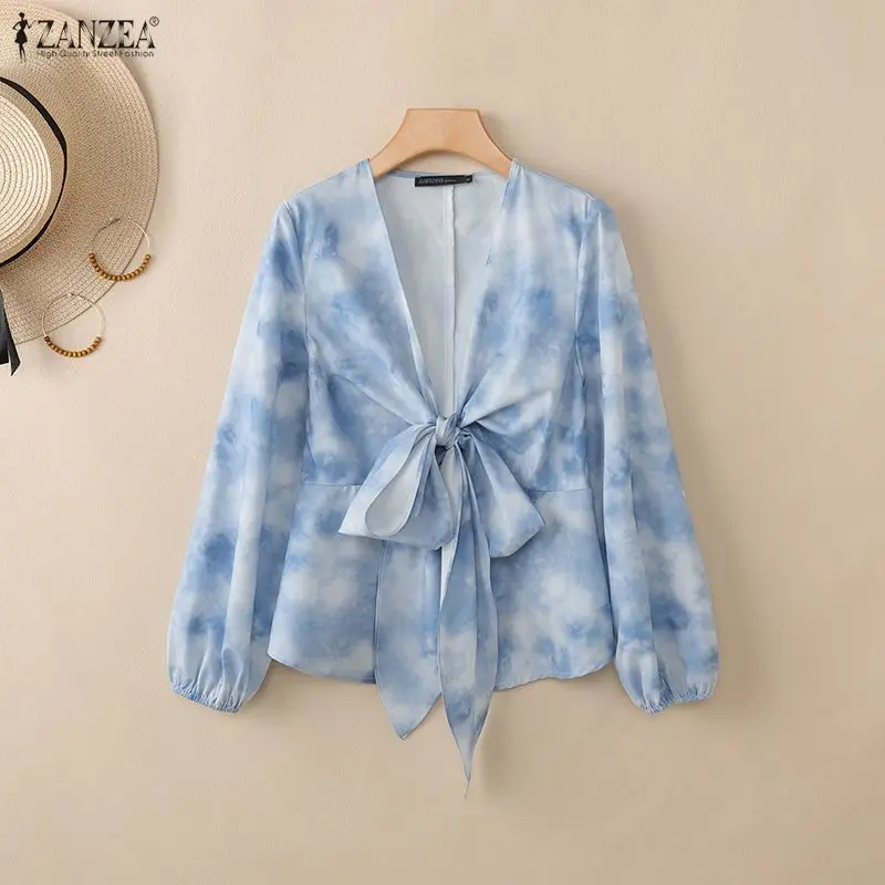 

Summer Autumn Women Print Blouse ZANZEA Elegant Thin Tops S-3XL Oversize Long Sleeve Tee Female OL Work Party Blouses Blusas