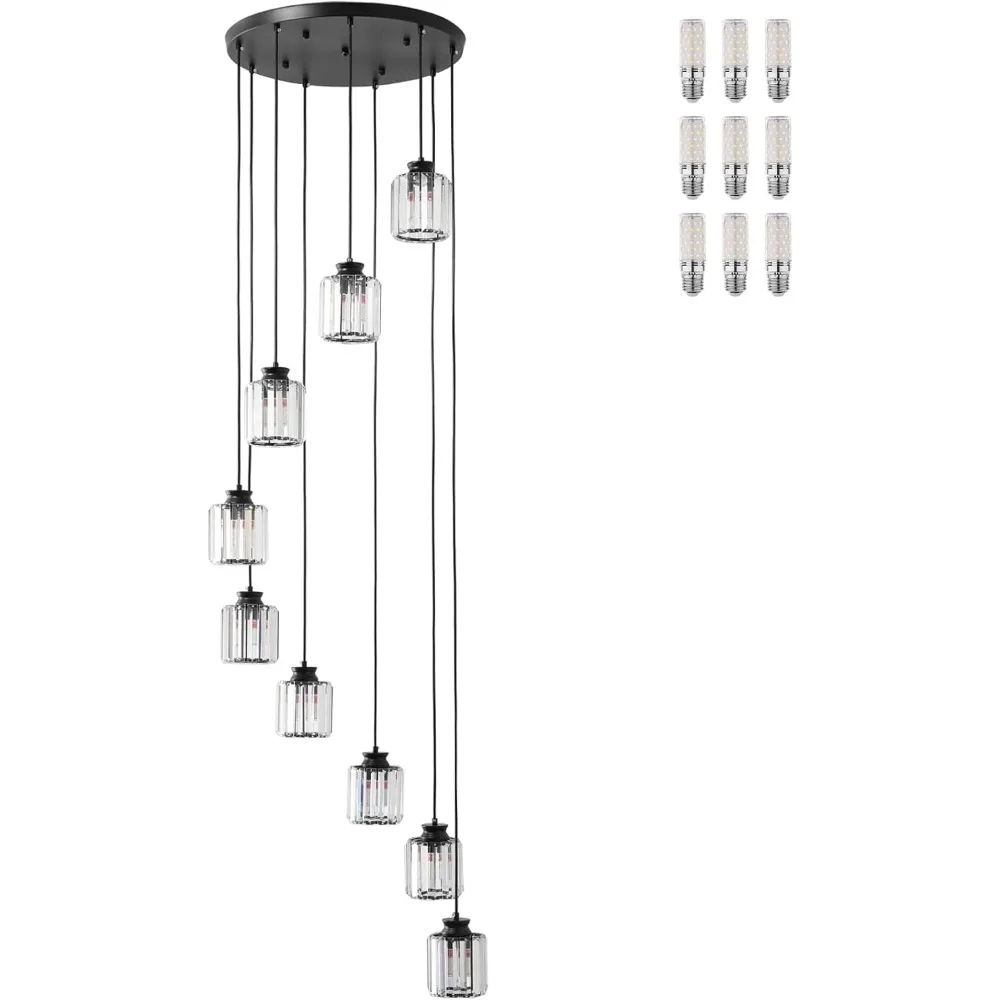 Modern Crystal Chandelier Large Raindrop Foyer Chandelier High Ceiling Light Fixture for Staircase,Entryway pendant lights