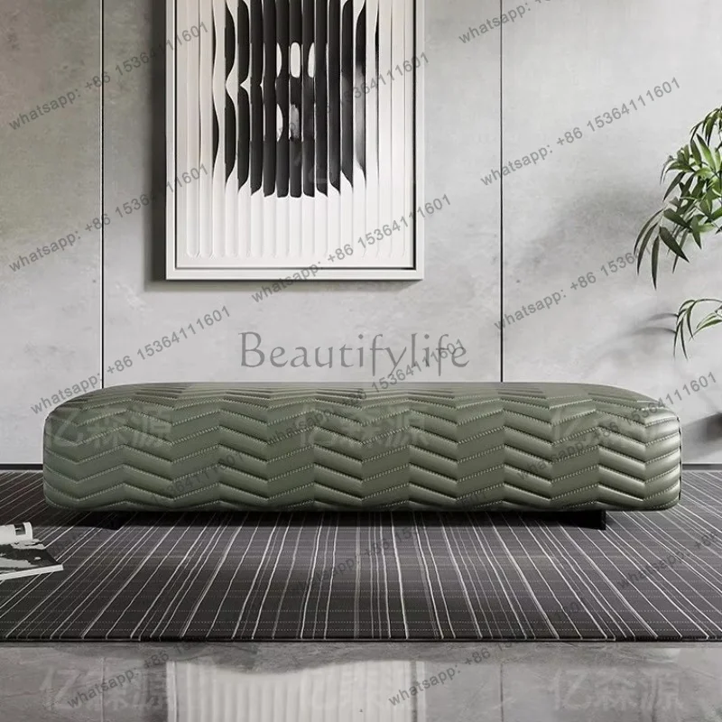 YJ Modern Minimalist Bed Bench Luxury Genuine Leather Solid Wood Long Bench Sofa for Bedroom End of Bed