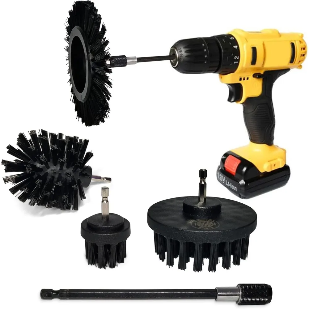 

5-компонентный набор для чистки барбекю — безопасная нейлоновая щетина, свободная, проволочная, для всех решеток, скребок для угля из нержавеющей стали/газа, аксессуары