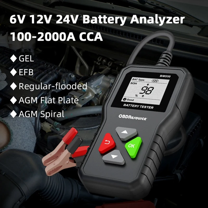 BM550 Car Battery Tester 6V 12V 24V 100-2000 CCA 2Ah-220Ah Battery System Detect Auto Battery Analyzer Car Battery Tool