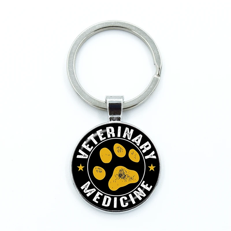 I love Veterinary Medicine Nurse Keychain Animal Doctor Keyring Glass Gem Pendant Men and Women Fashion Charm Jewelry