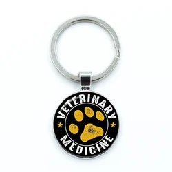 I love Veterinary Medicine Nurse Keychain Animal Doctor Keyring Glass Gem Pendant Men and Women Fashion Charm Jewelry