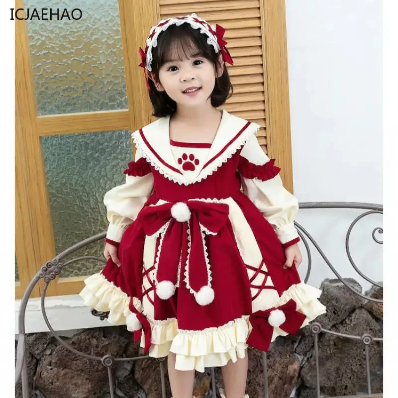 2024 Baby Girls Lolita Vintage Dresses Children Boutique Clothes Vestidos Kids Princess Birthday Party Baptism Ball Gowns Outfit