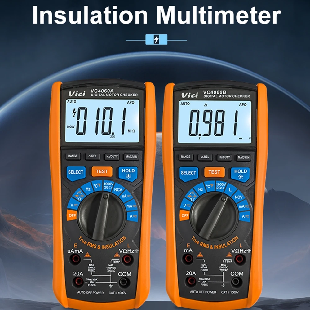 VC4060 Digital Motor Check 2000 Ohm Insulation Resistance Tester 1000V NCV Megohmmeter True RMS AC DC Multimeter Data Hold Alarm