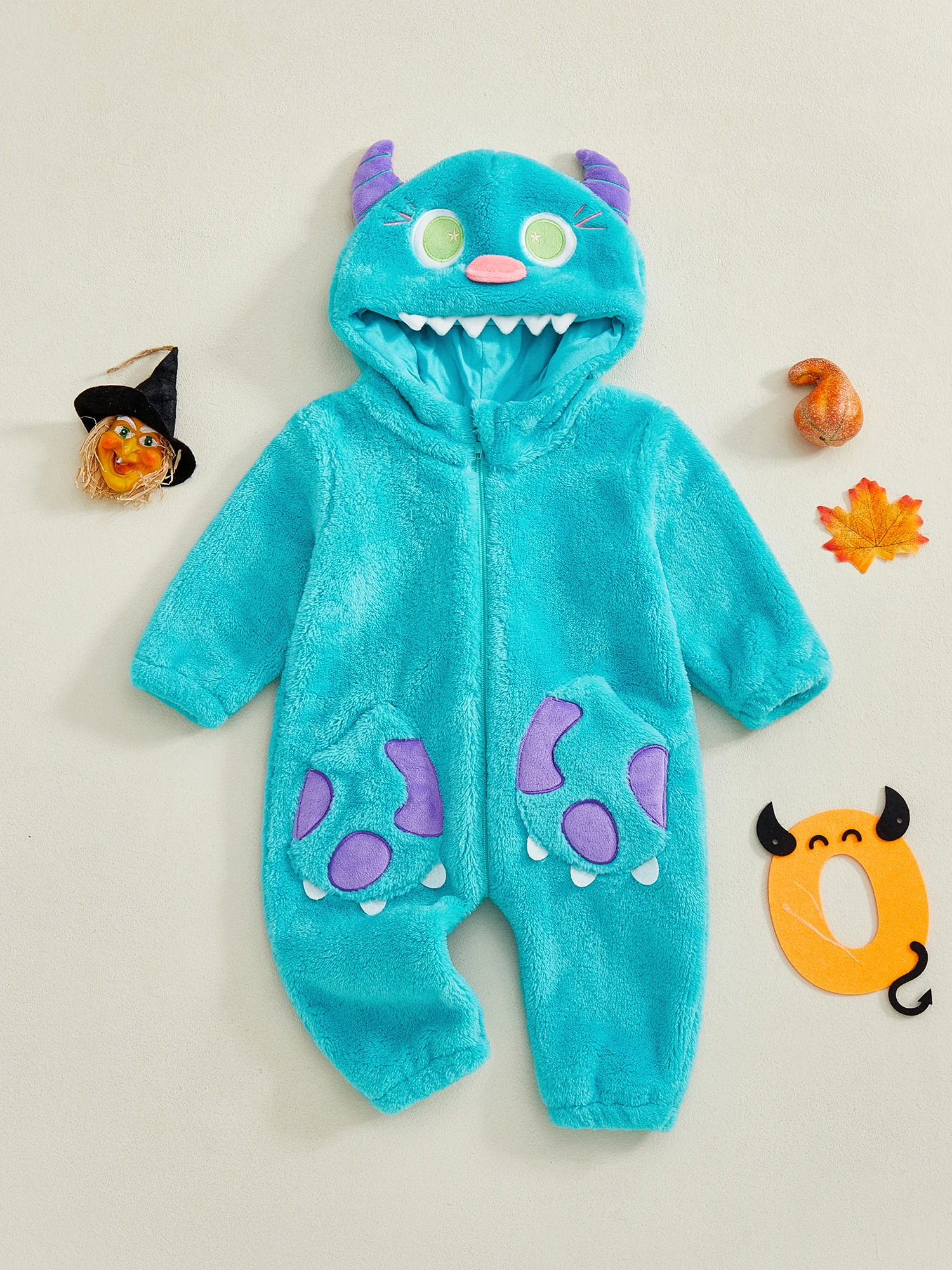 

Adorable Infant Dinosaur Outfit Soft Fleece Hooded Romper Halloween Costume Cosplay Jumpsuit for Baby Boy Girl