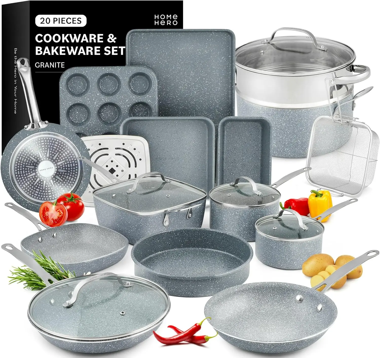 Pots and Pans Set Non Stick - Induction Compatible Kitchen Cookware Sets + Bakeware Sets - Non Stick, PFOA Free