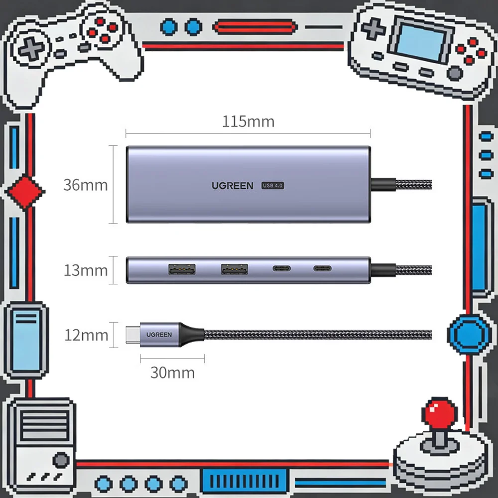 UGREEN 90376 CM500 USB4 5-in-1 USB-C Hub, HDMI up to 8K 60Hz, 2 USB-C and 2 USB-A 3.2 Gen 2 10Gbps Data Ports