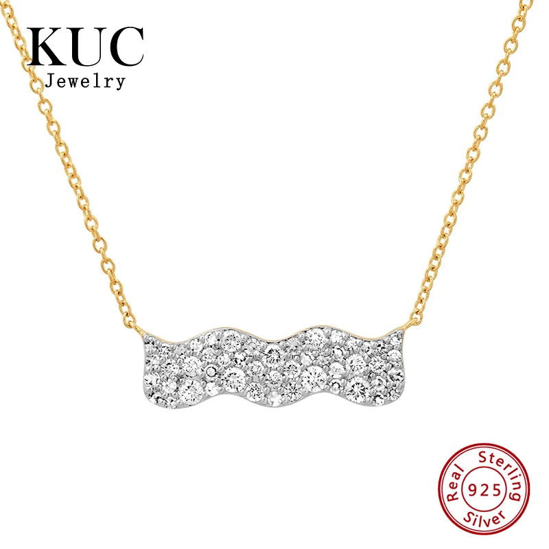 

Trendy Light Luxury Designer 925 Sterling Silver Temperament18k Gold Plated Inlaid Zircon Wavy Pendant Necklace for Women