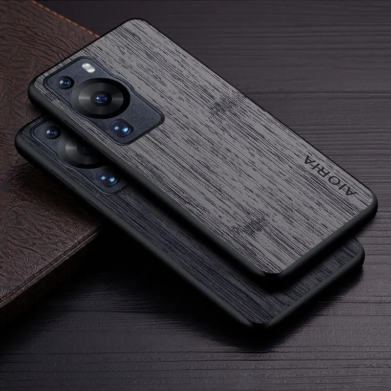 Case for Huawei P60 Pro P60 funda bamboo wood pattern Leather phone cover Luxury coque for huawei p60 pro case capa