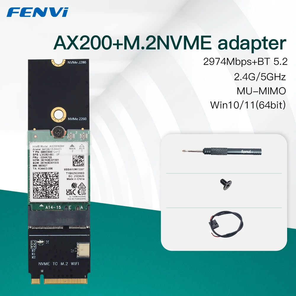 5374Mbps WiFi 6E AX210 2.4G/5Ghz/6Ghz For Bluetooth 5.2 To M Key NVMe SSD Port Network Wlan Wifi Adapter WiFi 6 Intel AX200 Card