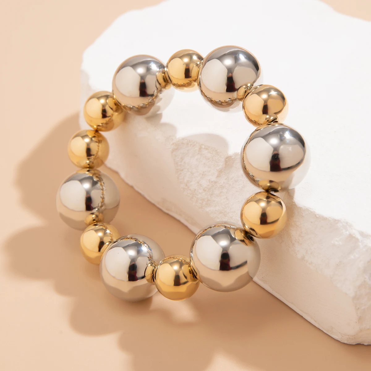 Lacteo Punk Big CCB Beads Strand Bracelet for Women Mix Color Round Ball Chain Bangles Party Wedding Street Jewelry Accessories