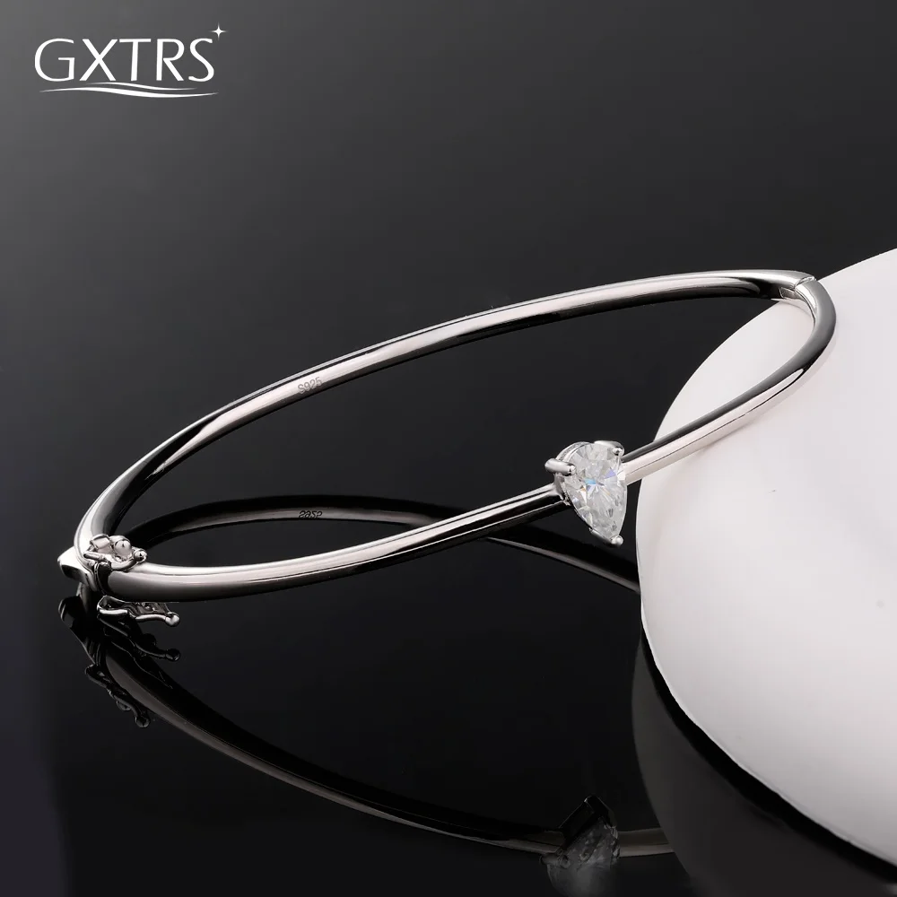 

GXTRS 1CT Pear Cut Real Moissanite Bangles For Women 925 Sterling Silver WaterDrop Lab Diamond Bracelet Party Gifts Fine Jewelry