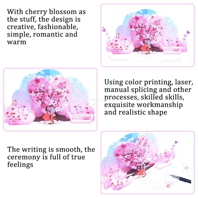 Dropship Handamde Greeting Card with Envelope Colorful Sakuras Flower and Couple Card Easy to Fold and Unfold Birthdays Card