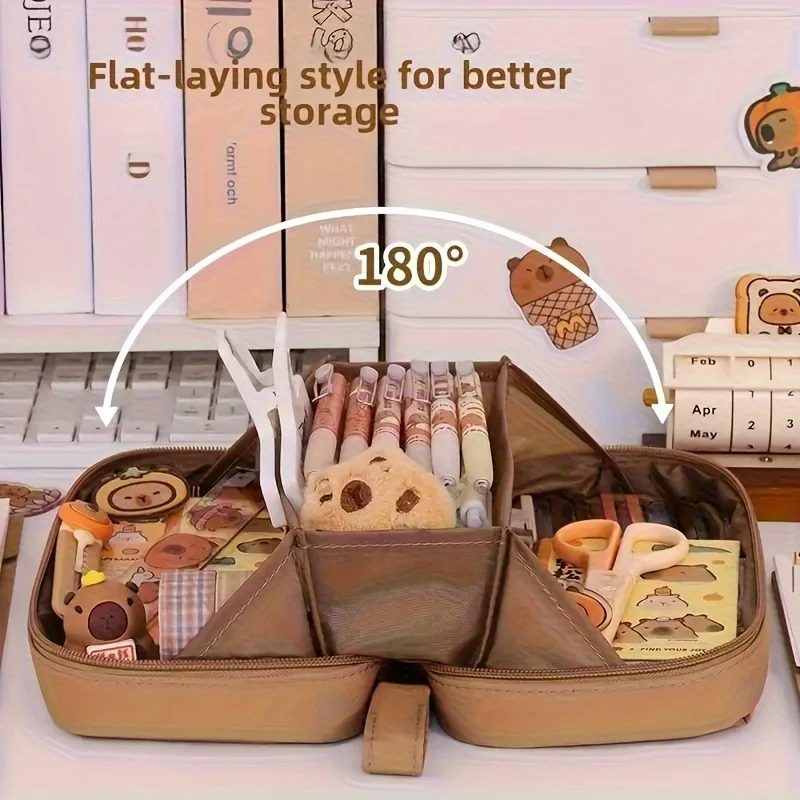 1個 大容量火山型フリップペンケースセット - 大容量学用品オーガナイザー、学生向け、新学期に